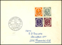 6, 8, 15 Und 25 Pfg Posthorn, Als 4er-Block Geklebt Auf FDC Mit ESST "(18) FRANKFURT (MAIN) 20. SEPT 1951" Nach Wupperta - Autres & Non Classés