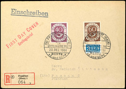 40 Und 60 Pfg Posthorn Auf R-FDC Mit ESST "(16) FRANKFURT (MAIN) 20. DEZ. 1951" Nach Passau Mit Ankunftsstempel, Tadello - Autres & Non Classés