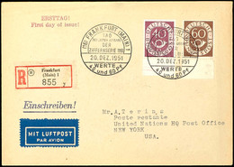 40 Und 60 Pfg. Posthorn, Unterrandstücke, Mit Ersttagssonderstempel "FRANKFURT (MAIN) 20 DEZ 1951" Auf Portogerechtem Lu - Autres & Non Classés