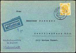 70 Pfg Posthorn Auf Portogerechtem Luftpost-Brief Von "(20b) HELMSTEDT 30.10.53" Nach Seattle / USA, Schöner Bedarfsbrie - Other & Unclassified