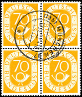 70Pfg. Posthorn, 4er-Block Gest. "MÜNCHEN 12.12.52", Fotobefund Schlegel D. BPP, Mi. 800,-, Katalog: 136o - Other & Unclassified