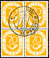 70Pfg. Posthorn, 4er-Block Gest. "MÜNCHEN 12.12.52", Fotobefund Schlegel D. BPP, Mi. 800,-, Katalog: 136o - Sonstige & Ohne Zuordnung