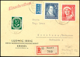 20 Und 30 Pfg Helfer Der Menschheit, Zusammen Mit 10 Pfg Posthorn Auf Portogerechtem R-FDC Von "(13a) PASSAU 23.10.51" N - Sonstige & Ohne Zuordnung