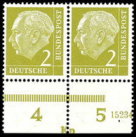 2 Pfg Heuss, Waagerechtes Paar Mit Unterrand Und Druckerzeichen "Kp" Und Teil-HAN "15234"(.54), Tadellos Postfrisch, Uns - Other & Unclassified