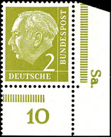 2 Pfg Heuss, Eckrandstück Unten Rechts Mit Druckerzeichen "Sa", Postfrisch, Mi. 120.-, Katalog: 177DZ ** - Sonstige & Ohne Zuordnung
