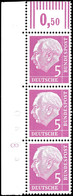 5 Pfg Heuss, Senkrechter 3er-Streifen Mit Linker Oberer Bogenecke Und Druckerzeichen "8" (Pos. 3c) Und Nochmals Schwach  - Other & Unclassified