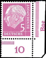 5 Pfg Heuss, Mit Rechter Unterer Bogenecke Und Druckerzeichen "Bae", Tadellos Postfrisch, Unsigniert, Kabinett, Dekorati - Sonstige & Ohne Zuordnung