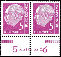 5 Pfg Heuss, Waagerechtes Paar Mit Unterrand Und HAN "515144.55 2", Tadellos Postfrisch, Unsigniert, Kabinett, Seltenes  - Sonstige & Ohne Zuordnung