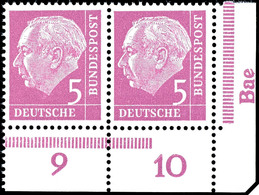 5 Pfg Heuss, Y-Papier, Eckrandstück Unten Rechts Mit Druckerzeichen "Bae", Tadellos Postfrisch, Mi. 950.-, Katalog: 179y - Sonstige & Ohne Zuordnung