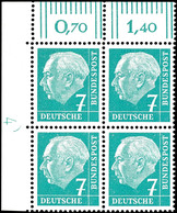 7 Pfg Heuss, 4er-Block Mit Linker Oberer Bogenecke Und Druckerzeichen "4" (Pos. 2a), Tadellos Postfrisch, Unsigniert, Ka - Sonstige & Ohne Zuordnung