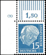 15 Pfg Heuss, Eckrandstück Oben Links, Walzendruck, Druckerzeichen "8" Positiv, Tadellos Postfrisch, Mi. 130.-, Katalog: - Other & Unclassified