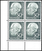 50 Pfg Heuss, 4er-Block Mit Linker Unterer Bogenecke, Tadellos Postfrisch, Unsigniert, Kabinett, Mi. 1.500.-+, Katalog:  - Autres & Non Classés