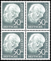 50 Pfg Und 60 Pfg Heuss, Postfrische 4er - Blocks, Fotoattest Schlegel A. BPP, Mi. 1.840.-, Katalog: 189,190 ** - Autres & Non Classés