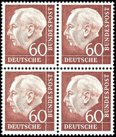 60 Pfg. Heuss, Postfrischer 4-er-Block, Geprüft Schlegel D. BPP, Mi. 340,-, Katalog: 190 ** - Sonstige & Ohne Zuordnung