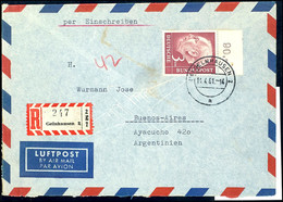 3 DM Heuss Mit Oberrand Auf Portogerechtem Luftpost-R-Brief Von "(16) GELNHAUSEN 14.4.61" Nach Buenos Aires / Argentinie - Other & Unclassified