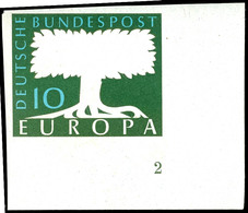 10 Pfg "Europa 1957", Abart "ungezähnt", Eckrandstück Unten Rechts Mit Formnummer "2",  Tadellos Postfrisch, Selten, Fot - Other & Unclassified