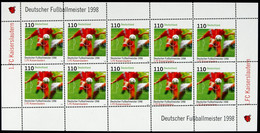 110 Pfg "Deutscher Fußballmeister 1998 - 1. FC Kaiserslautern", Kleinbogen, Dekorativ Verzähnt, Postfrisch., Katalog: 20 - Sonstige & Ohne Zuordnung