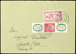 1955 Heuss R1 + 20 + R1, Senkrechter Zusammendruck Mit Zusatzfrankatur 20 Pfennig Auf Portogerechtem Brief Der 2. Gewich - Zusammendrucke