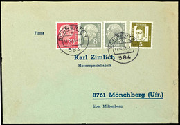 1960 Heuss Liegendes Wasserzeichen, Erstauflage 2078 Waagerechter Zusammendruck Mit Zusatzfrankatur, Michelnummer 182YI  - Se-Tenant