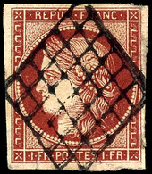 1850, 1 Fr. Ceres Braunkarmin, Zentrisch Gestempelt Mit Rautengitterstempel, Allseits Voll- Bis Breitrandig, Sehr Schön  - Autres & Non Classés