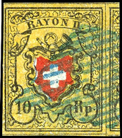 1850, 10 Rp. Rayon II Ohne Kreuzeinfassung, Type 3 Druckstein D (LU), überrandiges Kabinettstück In Farbfrischer Erhaltu - Sonstige & Ohne Zuordnung