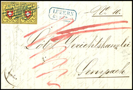 1850, 10 Rp. Rayon II Ohne Kreuzeinfassung, Waagerechtes Paar Der Type 29 Und 30 Von Druckstein D (LU), Als Portogerecht - Other & Unclassified