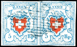 1851, 5 Rp. Rayon II, Ohne Kreuzeinfassung, Waagerechtes Paar Type 17 Und 28 Von Druckstein C2 (LO), Minimaler Vortrenns - Other & Unclassified