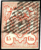1852, 15 C. Rayon III.; Type 10 - Plattenfehler 5 Einfassungslinie Rechts Unten Unterbrochen, Entwertet Mit Schwarzer Ei - Otros & Sin Clasificación