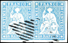1855, 10 Rp. Sitzende Helvetia Lebhaftgrünlichblau, Waagerechtes Paar, Weißrandiges Und Farbfrisches Kabinettstück, Klar - Other & Unclassified
