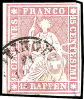 1856, 15 Rp. Mattrosa, 1. Druckperiode, Dünnes Sog. Seidenpapier, Weißrandiger Schnitt, Entwertet Mit Ekr. "Zofingen", F - Sonstige & Ohne Zuordnung