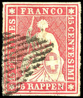 1854, 15 Rp. Lebhaftrosa, Münchner Druck, Weißrandiger Schnitt, Entwertet Mit Schwarzer Eidgenössischer Raute, Farbfrisc - Sonstige & Ohne Zuordnung