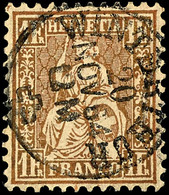 1862, 1 Fr. Sitzende Helvetia, Goldbronze, Unterdruck Rötlich, Farbfrisches Kabinettstück, Klar Gestempelt "Winterthur 2 - Sonstige & Ohne Zuordnung