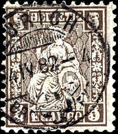 1881, 5 C. Sitzende Helvetia, Dunkelbraun, Abart "Doppelprägung, Eine Davon Kopfstehend", Tadellos Gestempelt "Zürich 24 - Altri & Non Classificati