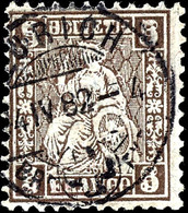 1881, 5 C. Sitzende Helvetia, Dunkelbraun, Abart "Doppelprägung, Eine Davon Kopfstehend", Tadellos Gestempelt "Zürich 24 - Sonstige & Ohne Zuordnung