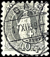 1889, 40 C. Stehende Helvetia, Grau, B-Zähnung, Kontrollzeichen 1X, Gestempelt "GAIS 17.XII. 89", Attest Liniger, Mi. 75 - Altri & Non Classificati