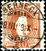 1907, 30 C. Stehende Helvetia, Lebhaftbraunorange, Zähnung C, Gestempelt "Berneck 28 III 08", Tadellose Erhaltung, Fotoa - Autres & Non Classés