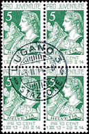 1913, 5 C. Pro Juventute, Viererblock, Tadellos Zentrisch Gestempelt, Selten, Attest Liniger, Katalog: 117(4) O - Sonstige & Ohne Zuordnung