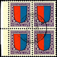 1920, 7 1/2 Rp. Bis 15 Rp. Pro Juventute, Viererblocksatz, Tadellos Gestempelt, Selten, Katalog: 153/55 (4) O - Sonstige & Ohne Zuordnung