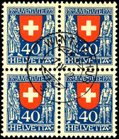 1921, 10 Rp. Bis 40 Rp. Pro Juventute, Viererblocksatz, Tadellos Gestempelt, Selten, Jeder Wert Fotoattest Marchand Bzw. - Altri & Non Classificati