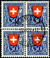 1924, 5 C. Bis 30 C. Pro Juventute, Viererblocksatz, Jeder Wert Zentrisch Gestempelt, Fotoattest Renggli AIEP: "in Sehr  - Autres & Non Classés