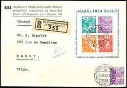 1934, Blockausgabe "NABA 1934, Zürich" In Mischfrankatur Mit 10 C. Freimarke Als Tarifgerechtes Porto Auf R-Brief-Vorder - Altri & Non Classificati