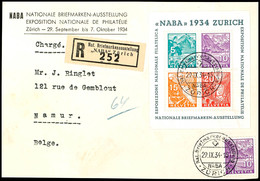 1934, Blockausgabe "NABA 1934, Zürich" In Mischfrankatur Mit 10 C. Freimarke Als Tarifgerechtes Porto Auf R-Brief-Vorder - Sonstige & Ohne Zuordnung