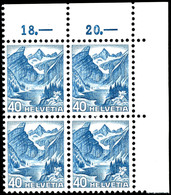 1948, 5 - 40 Rp. Freimarken Landschaften, 4er-Blocks Mit Rechter Oberer Bogenecke, 6 Werte Komplett, Tadellos Postfrisch - Other & Unclassified
