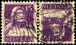 1918, 15 + 15 Tell, Kehrdruck, Gestempelt, Signiert  Marchand, Mi. 200.-, Katalog: K12 O - Zusammendrucke