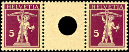 1927, 5 C. Tellknabe + Z Mit Kleinem Loch + 5C. Tellknabe, Waagerechter Zusammendruck, Postfrisch, Mi. 600.-, Katalog: W - Zusammendrucke