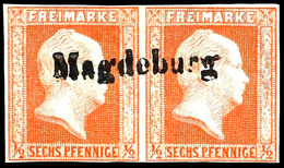 1/2 Sgr. Rotorange, Waagerechtes Paar, Vollrandiges Und Farbfrisches Kabinettstück, Klar Entwertet Mit L1 "Magdeburg" (R - Other & Unclassified