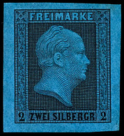 2 Sgr. Schwarz Auf Blau, Probedruck Als Einzelabzug Auf Pergamentartigem Papier Je 1,5  - 2,2 Mm Rand, Aus Dem Einzelabz - Sonstige & Ohne Zuordnung