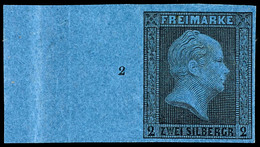 2 Sgr. Schwarz Auf Blau, Farbfrisches Und Vollrandiges Kabinettstück Vom Linken Bogenrand (24 Mm) Mit Reihenzähler "2" U - Sonstige & Ohne Zuordnung