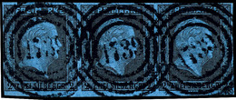 2 Sgr. Schwarz Auf Blau, Waagerechter Dreierstreifen, Vollrandiges Und Farbfrisches Kabinettstück, Klar Entwertet Mit Dr - Autres & Non Classés