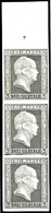 3 Sgr. Schwarz Auf Weißem Kartonpapier, Stahlstichtiefdruck, Probedruck Aus Sommer 1850, Senkrechter Dreierstreifen Vom  - Other & Unclassified